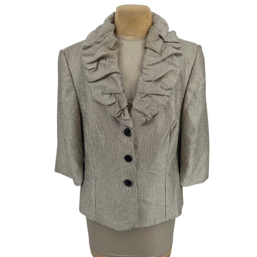 Adrianna Papell Evening Essentials Blazer Women 18W Gold Ruffle Metallic Formal